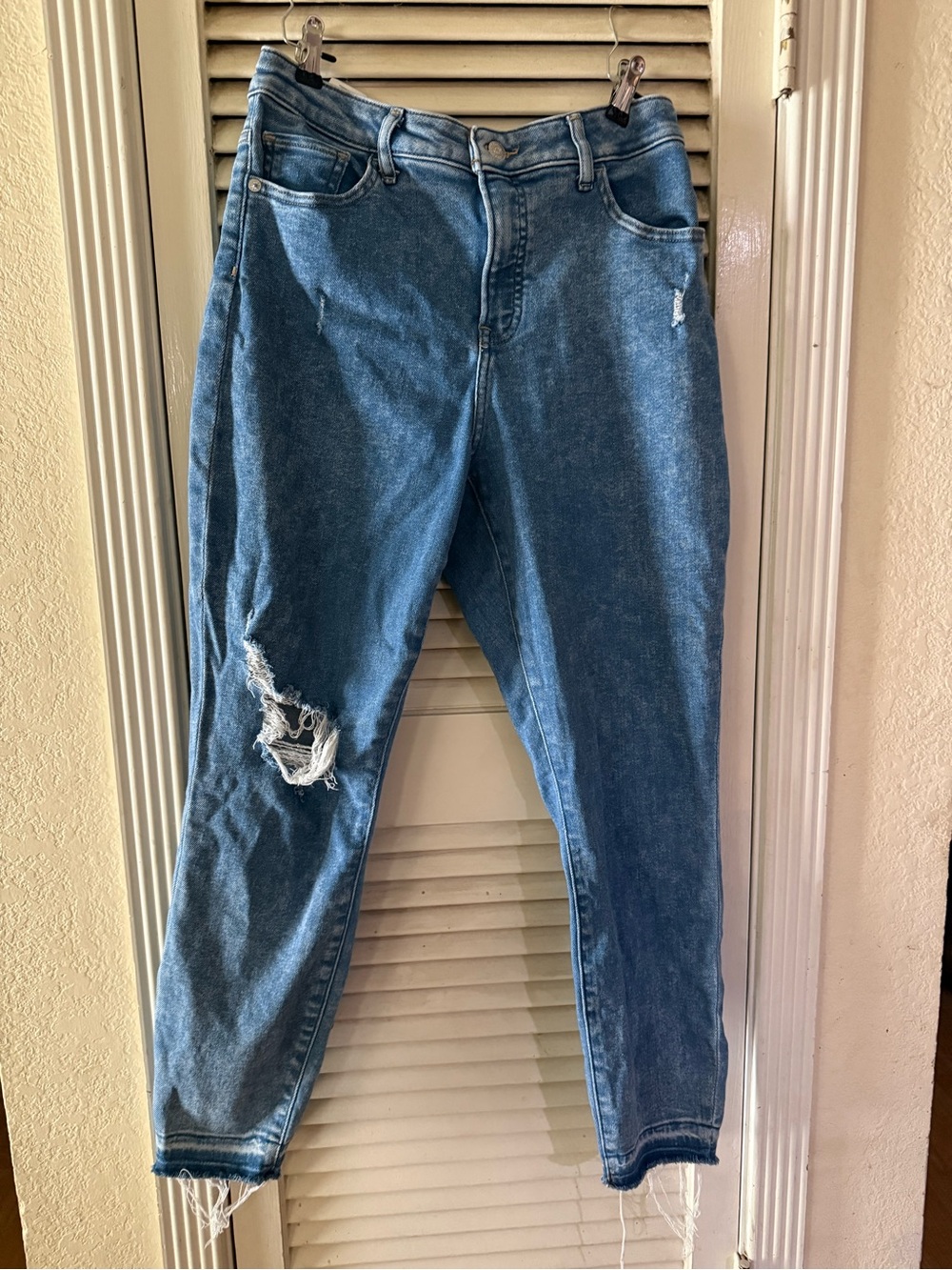 Express Women's Medium Blue Distressed Boyfriend Jeans